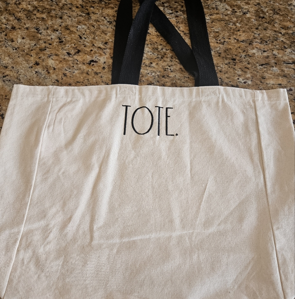 Rae Dunn Canvas Tote Bag with Black Handles